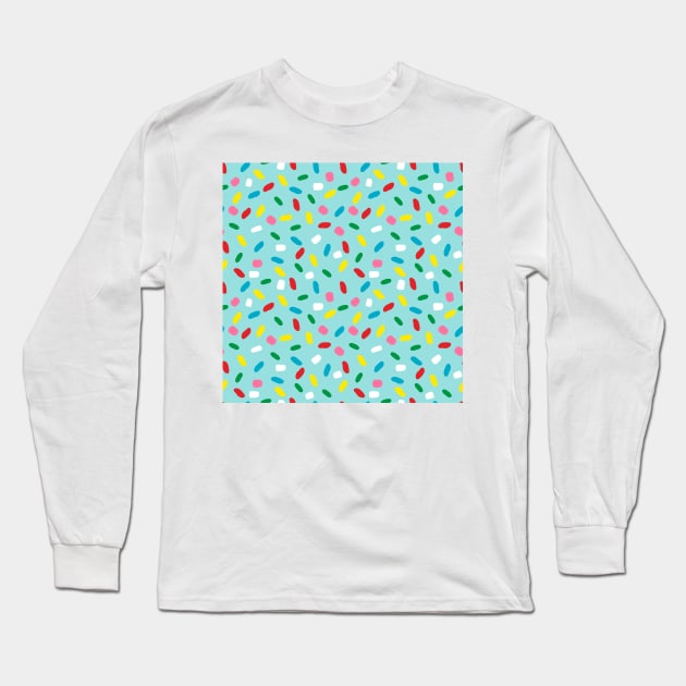 Colorful sprinkles on blue melting icing Long Sleeve T-Shirt by marufemia